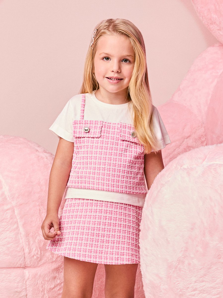 Children's Set for Girls Short Sleeve in Pink Tweed