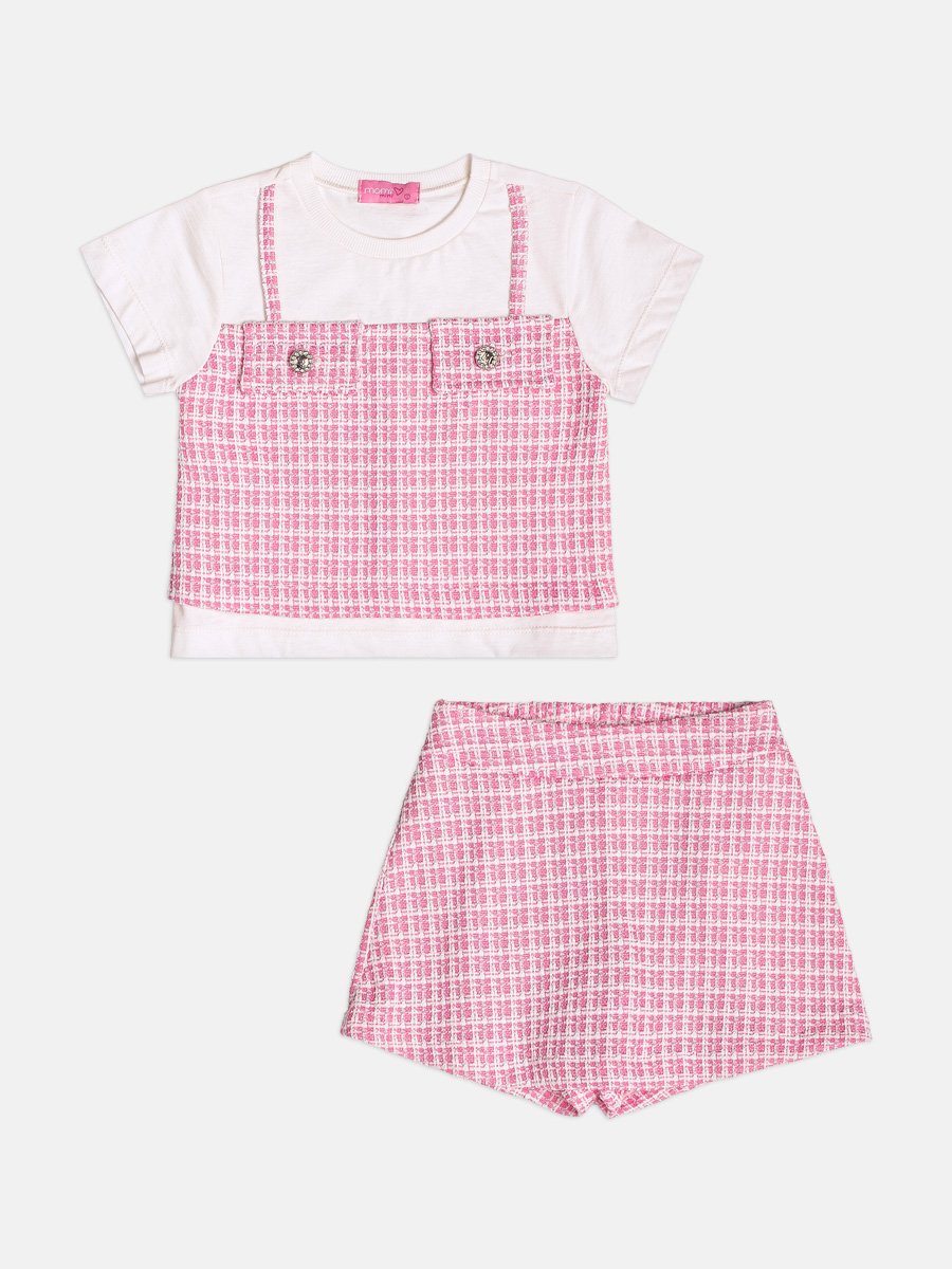 Children's Set for Girls Short Sleeve in Pink Tweed