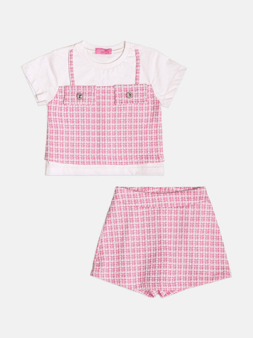 Children's Set for Girls Short Sleeve in Pink Tweed