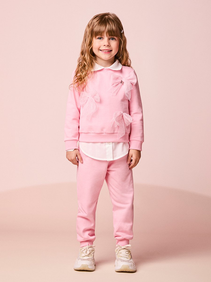 Girls Sweatsuit Set with Tulle Bows