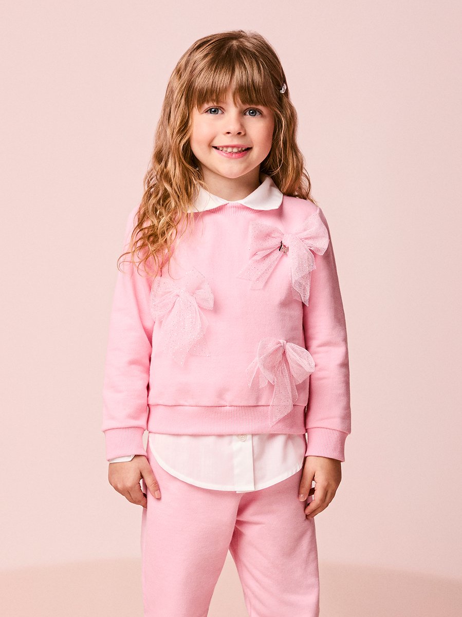 Girls Sweatsuit Set with Tulle Bows