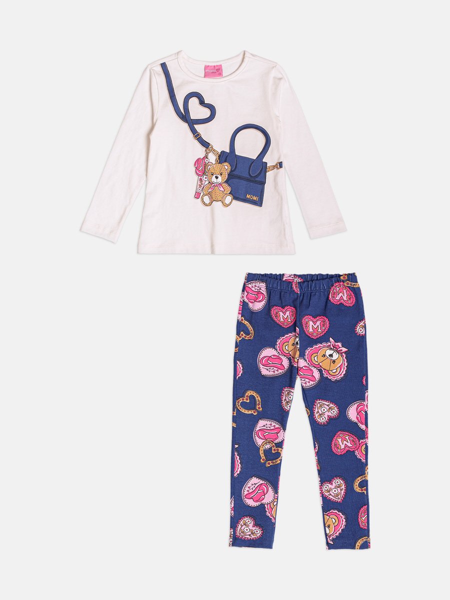 Momi Girls' Set – Long Sleeve with Bear Purse