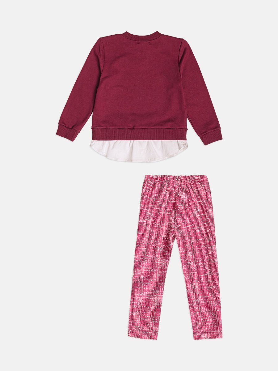 Children's Burgundy Girl's Set with Bow Print