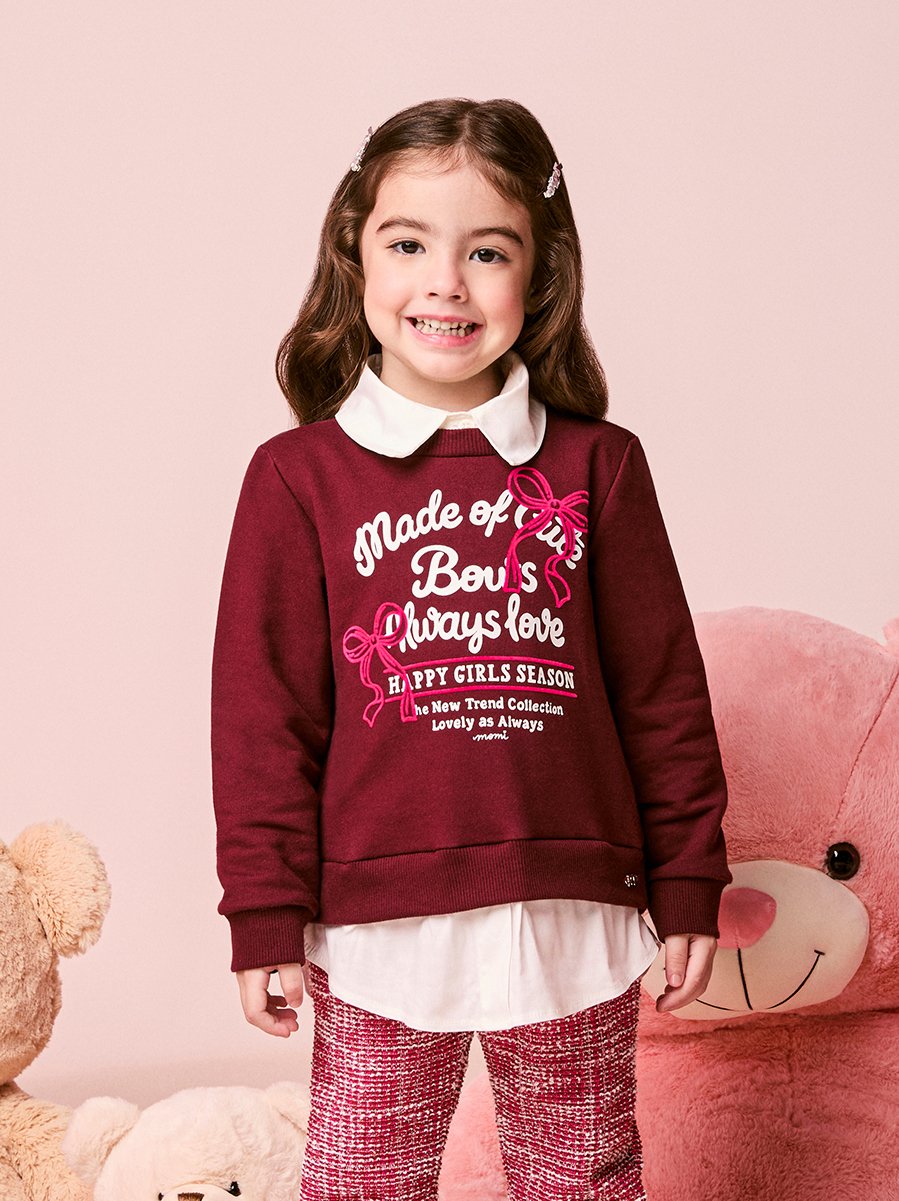 Children's Burgundy Girl's Set with Bow Print