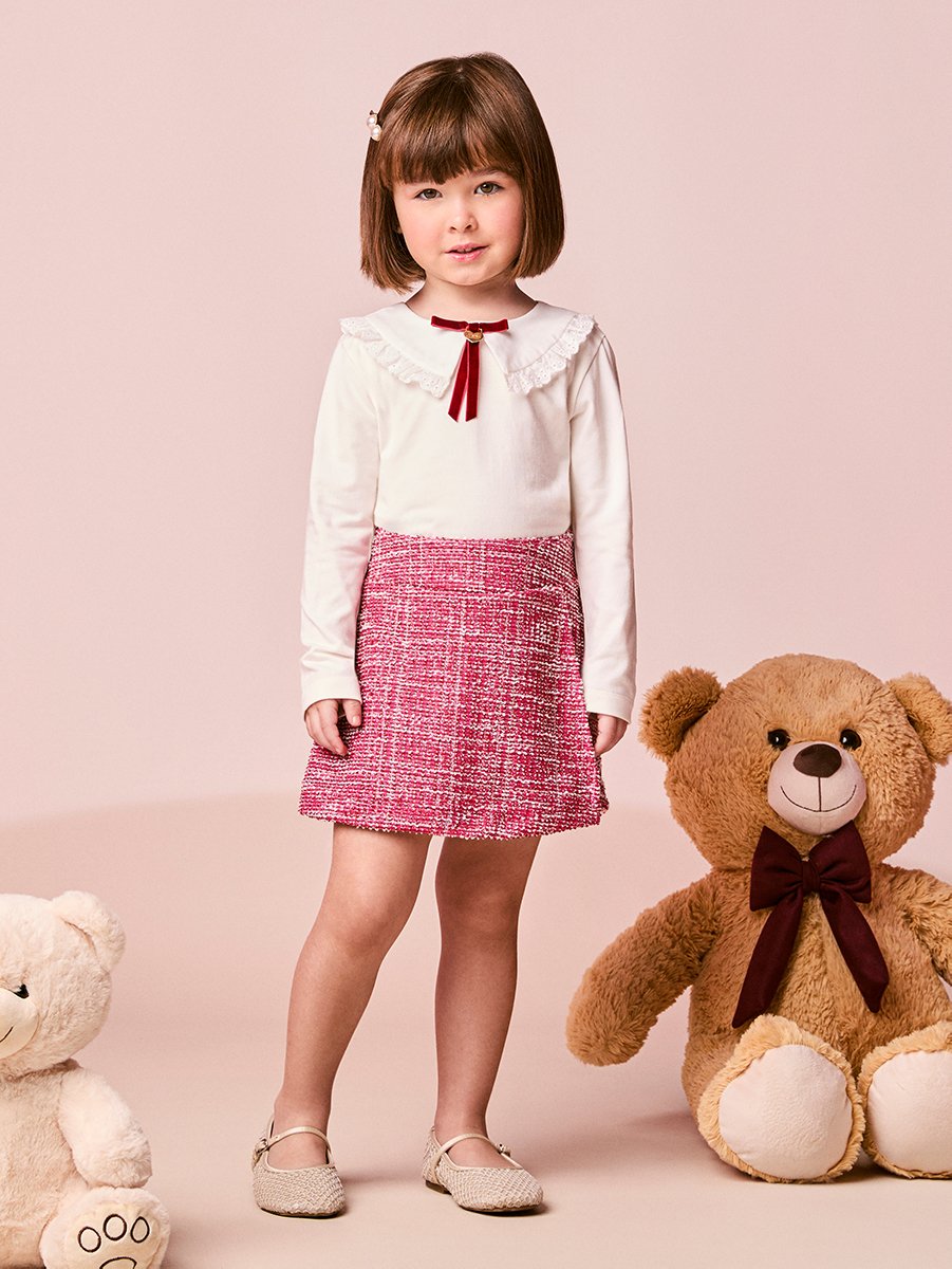 Girls Long Sleeve Tweed Set with Bow