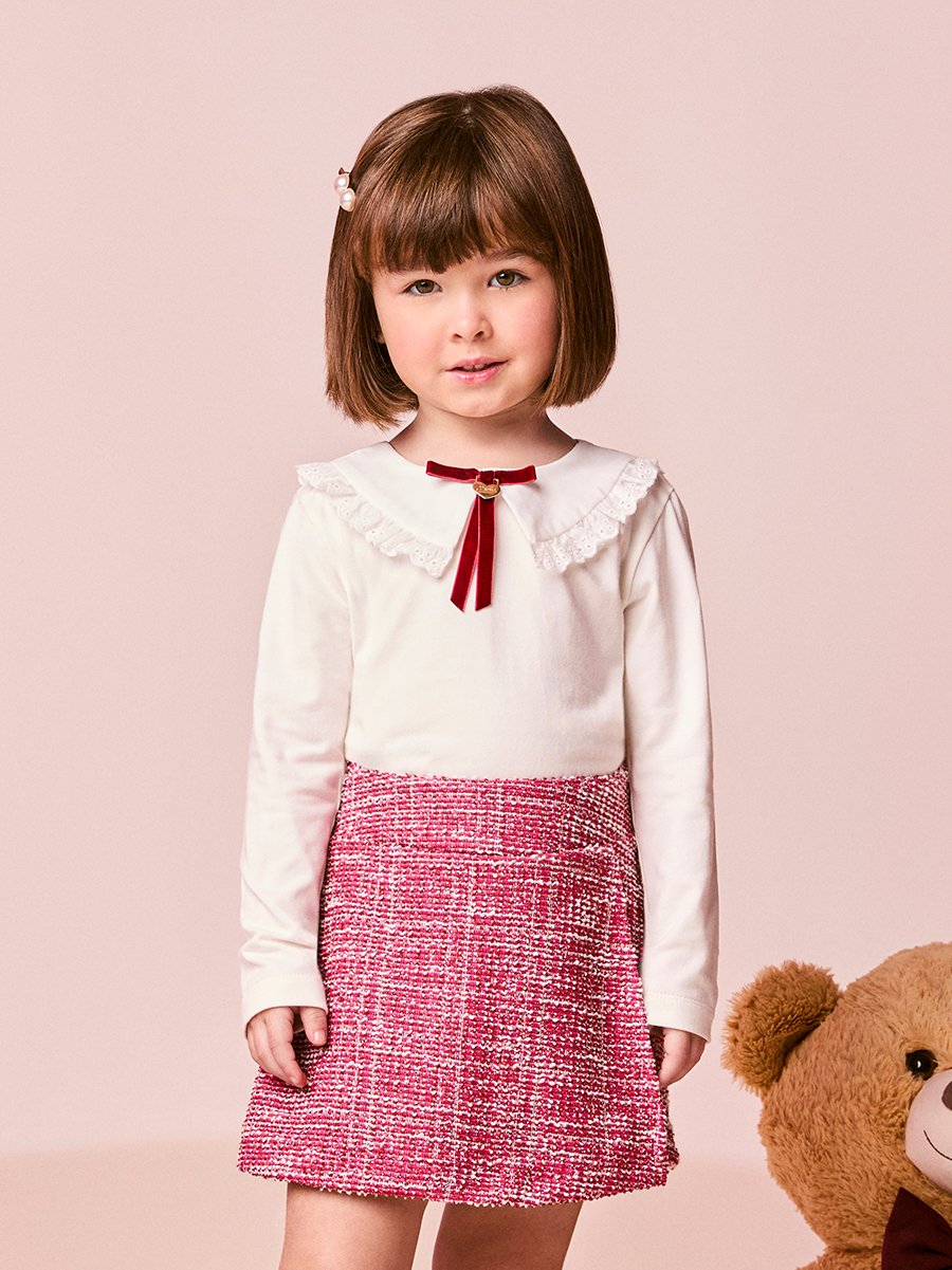 Girls Long Sleeve Tweed Set with Bow