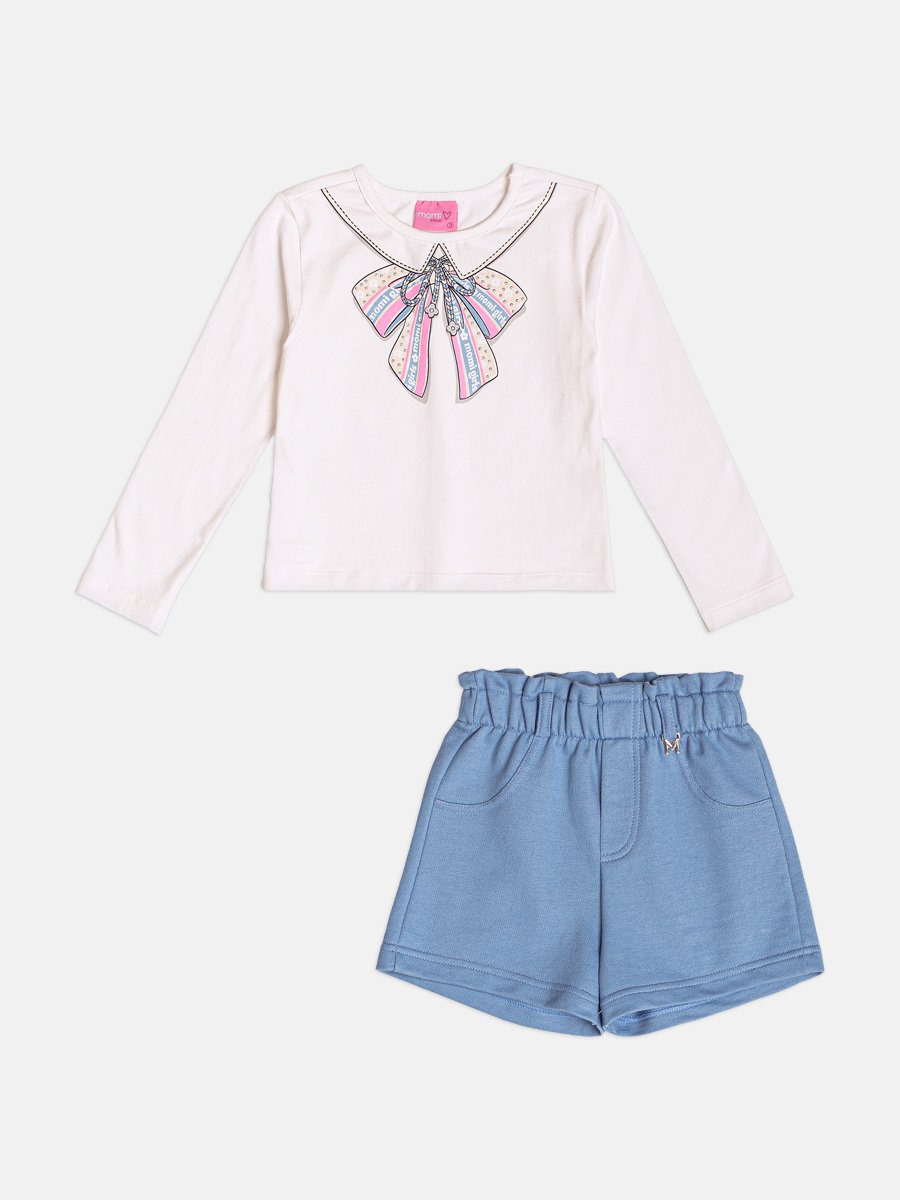 Girls Long Sleeve Set with Bow Print