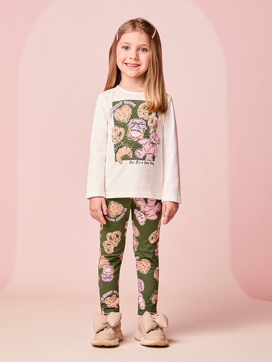 Girls Long Sleeve Sweet Bear Printed Set