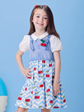 Striped Jeans Salopete with Cherries