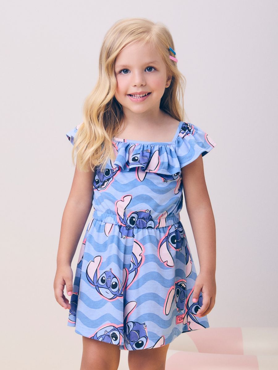 Blue Stitch Romper with Ruffles