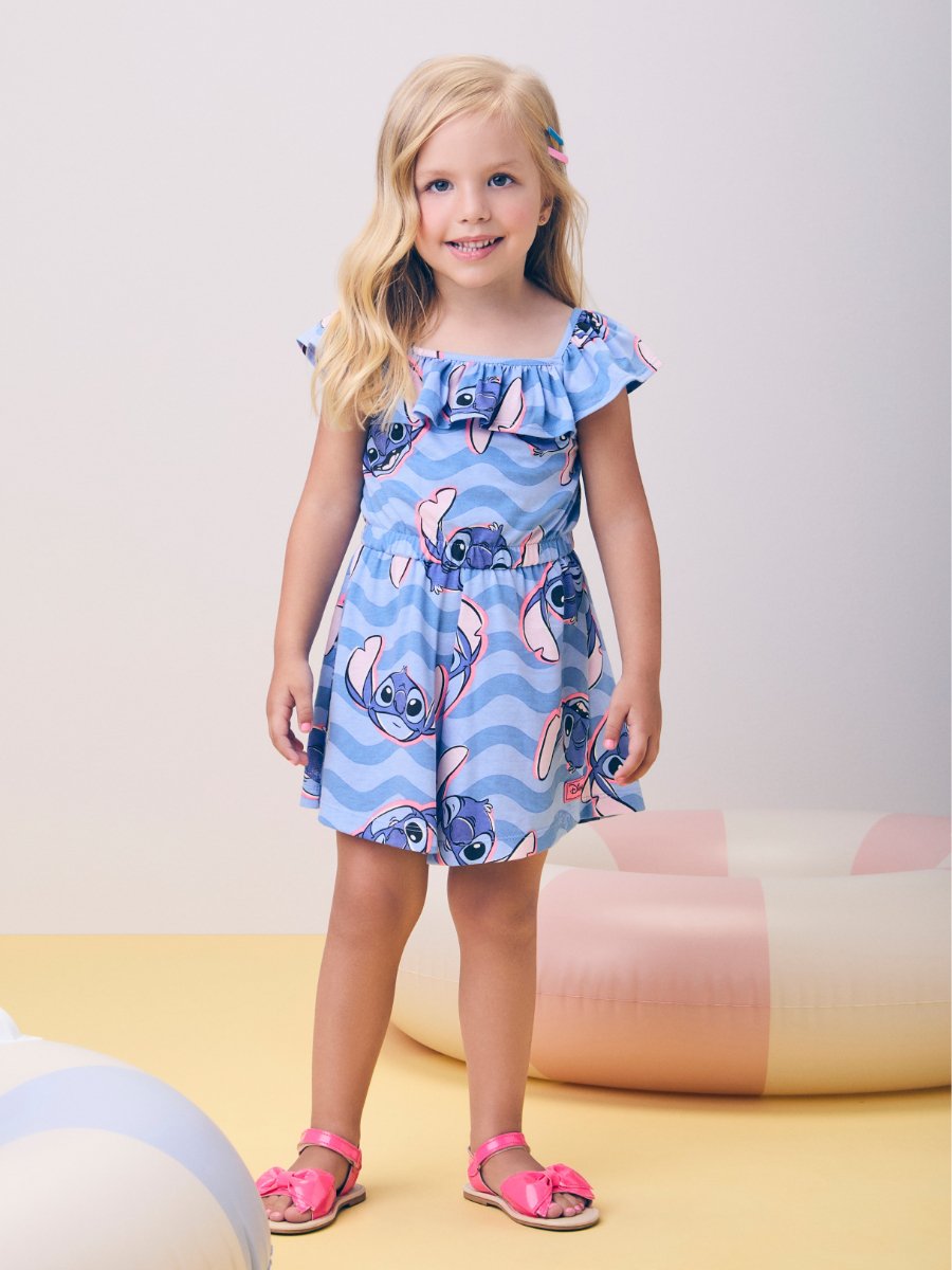 Blue Stitch Romper with Ruffles