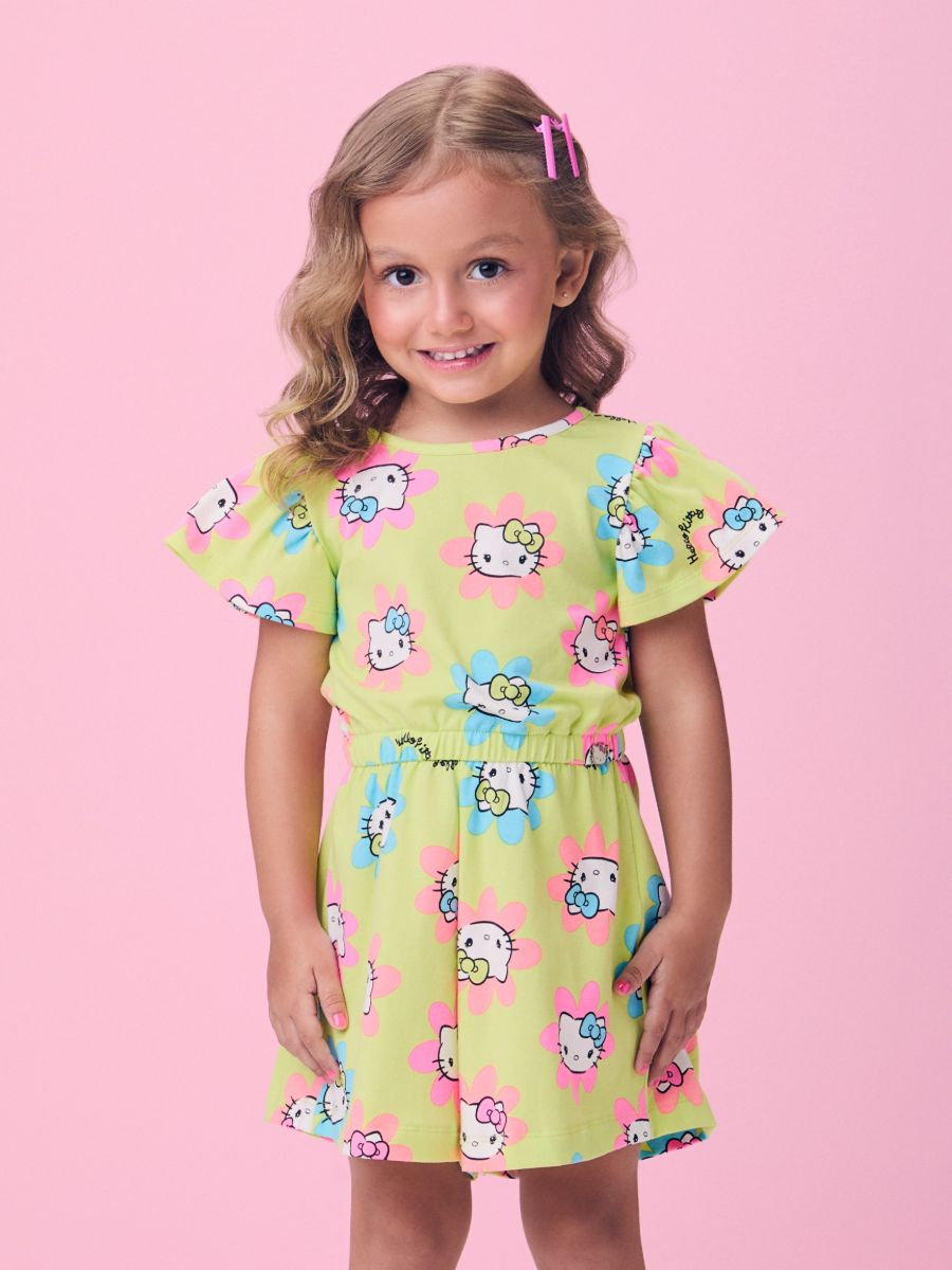 Hello Kitty Green Romper and Flowers