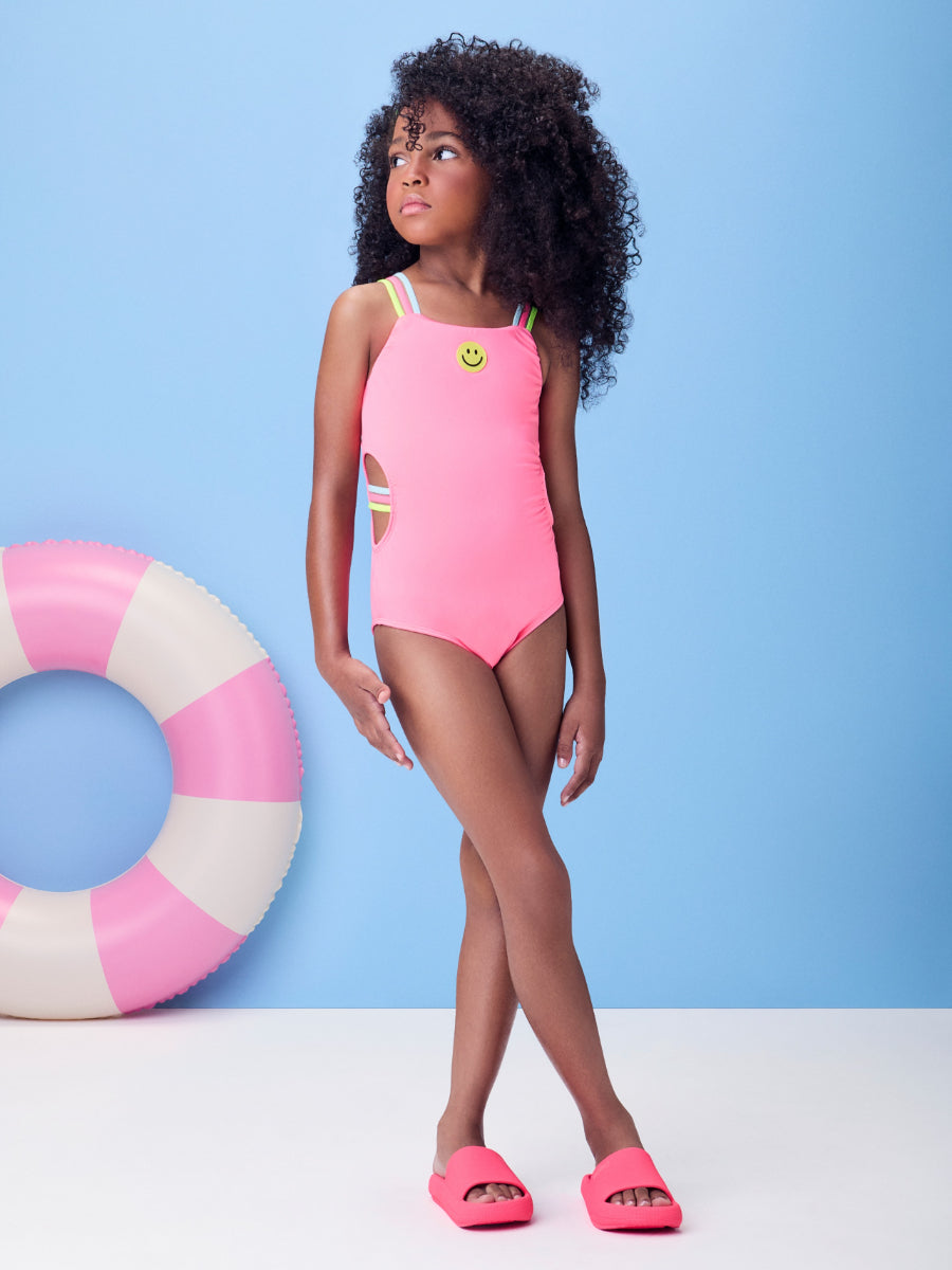 Pink Swimsuit with Striped Elastic