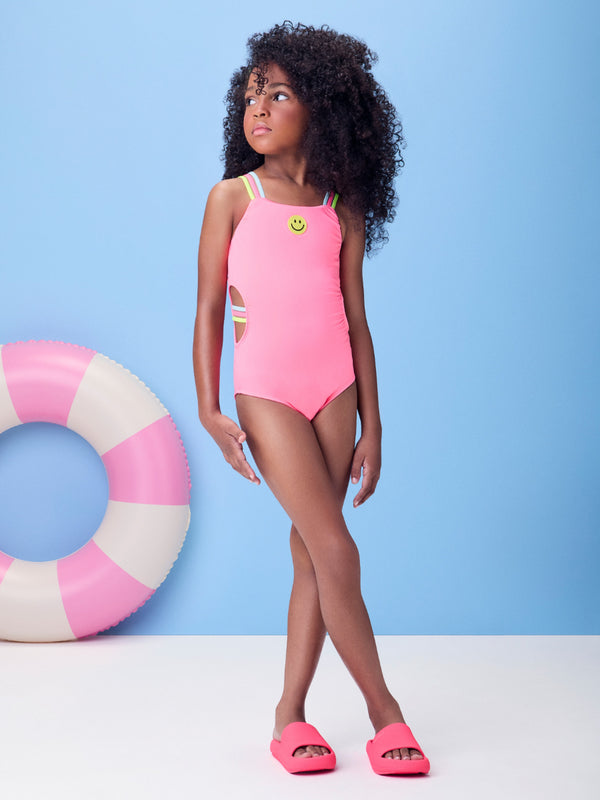 Pink Swimsuit with Striped Elastic