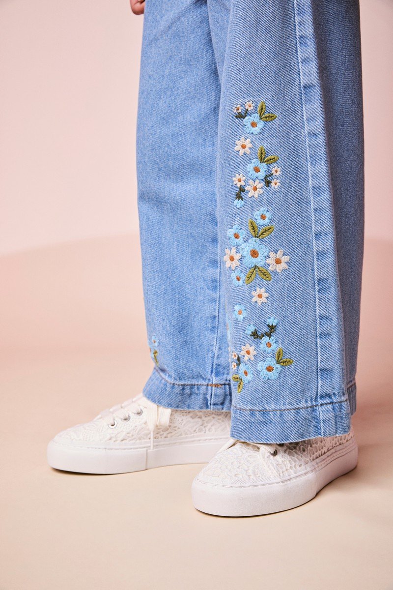 Girls Jeans with Floral Embroidery