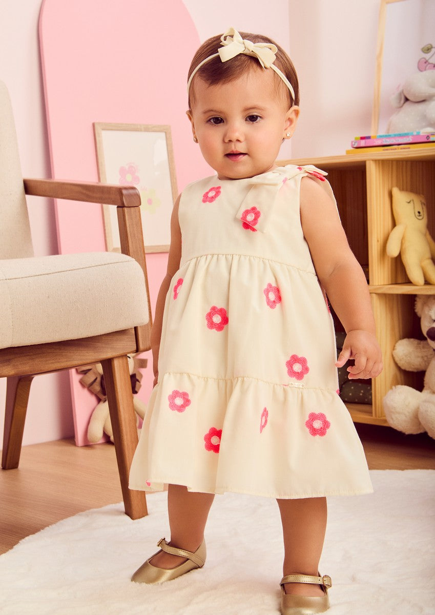 Off Dress with Embroidered Flowers