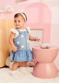 Denim Salopete with Flower Patch