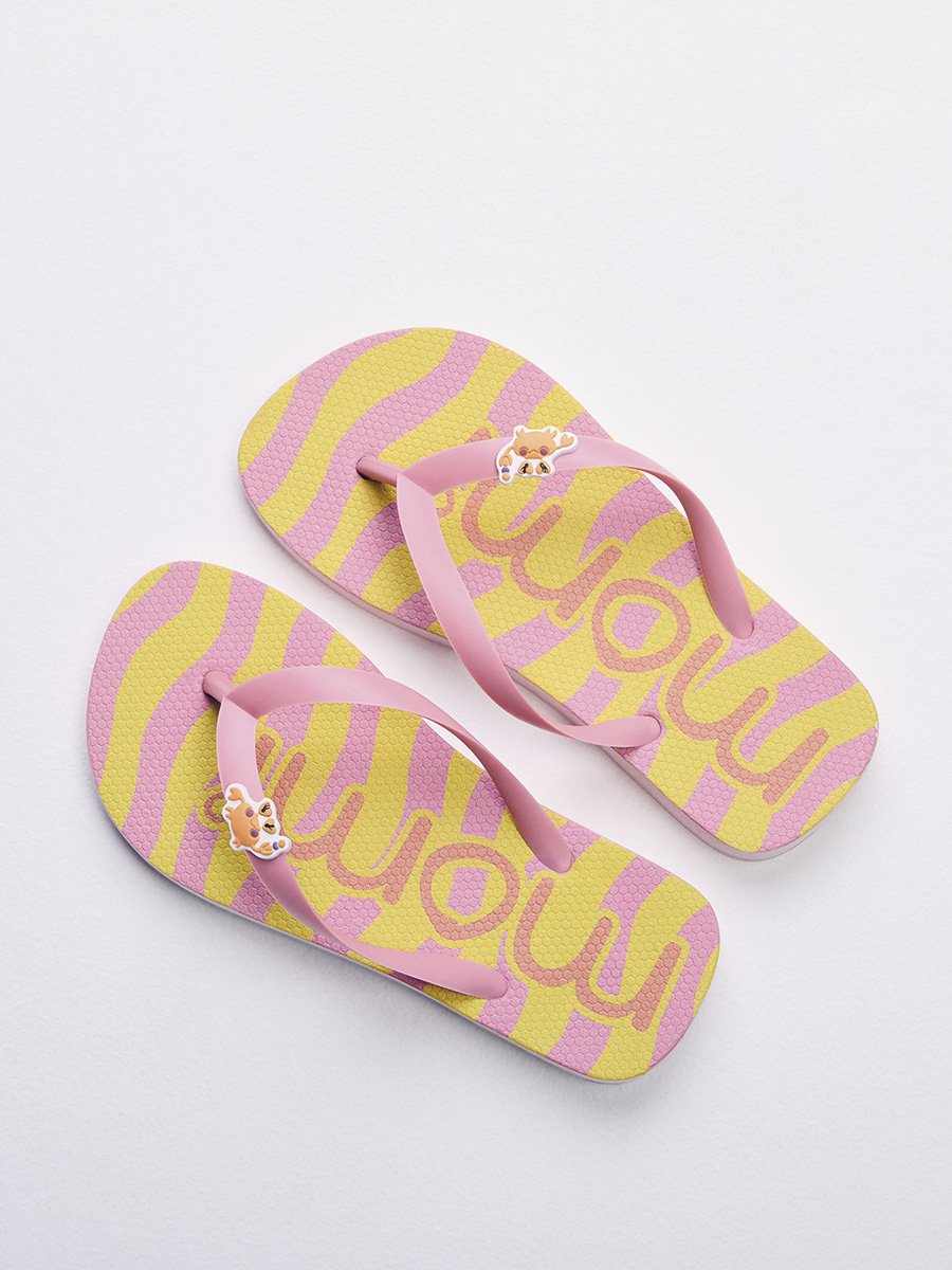 Girl's Neon Pink Striped Slipper