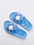 Blue Girl's Slide Flip Flop with Flower Patch