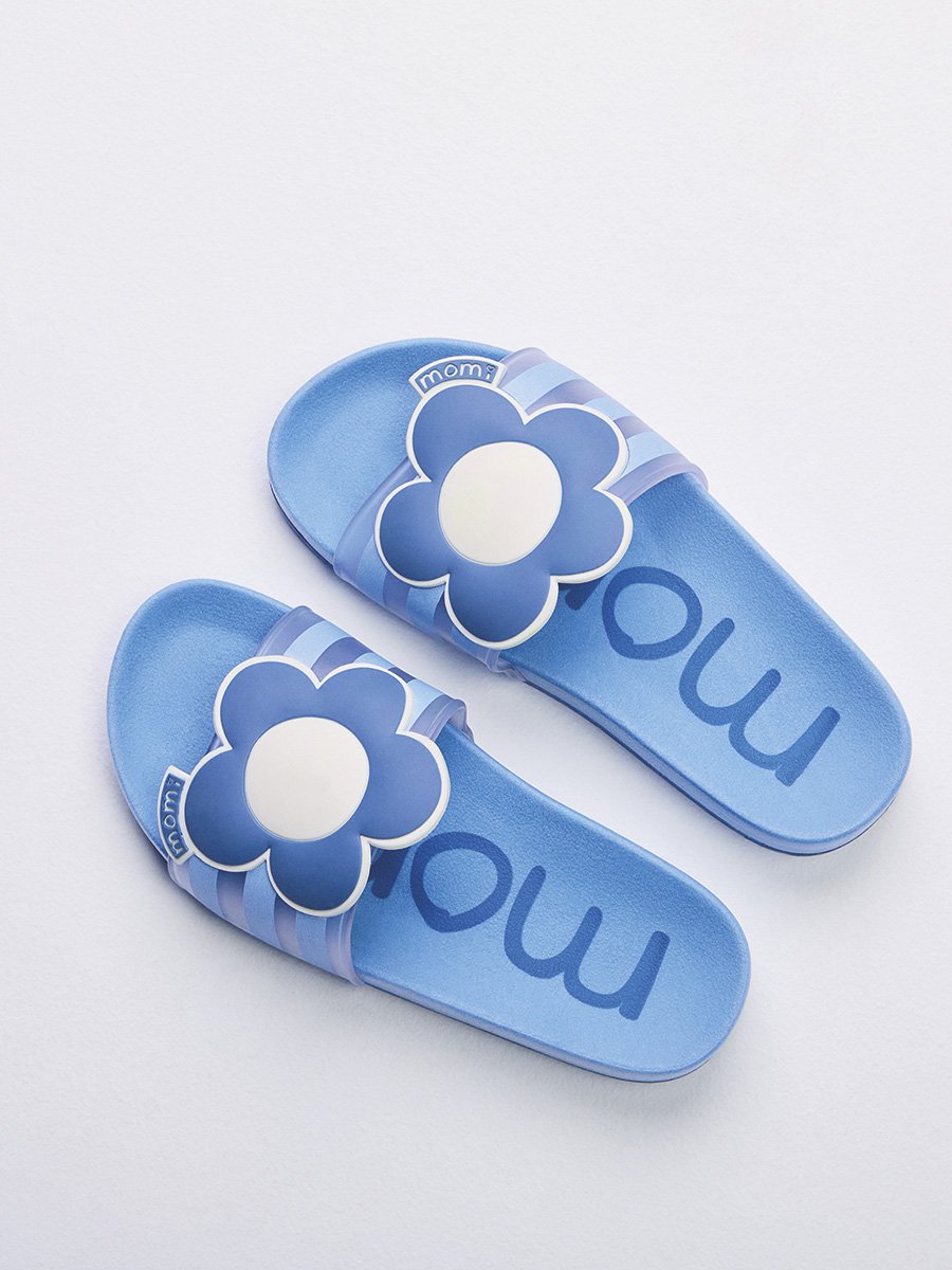 Blue Girl's Slide Flip Flop with Flower Patch