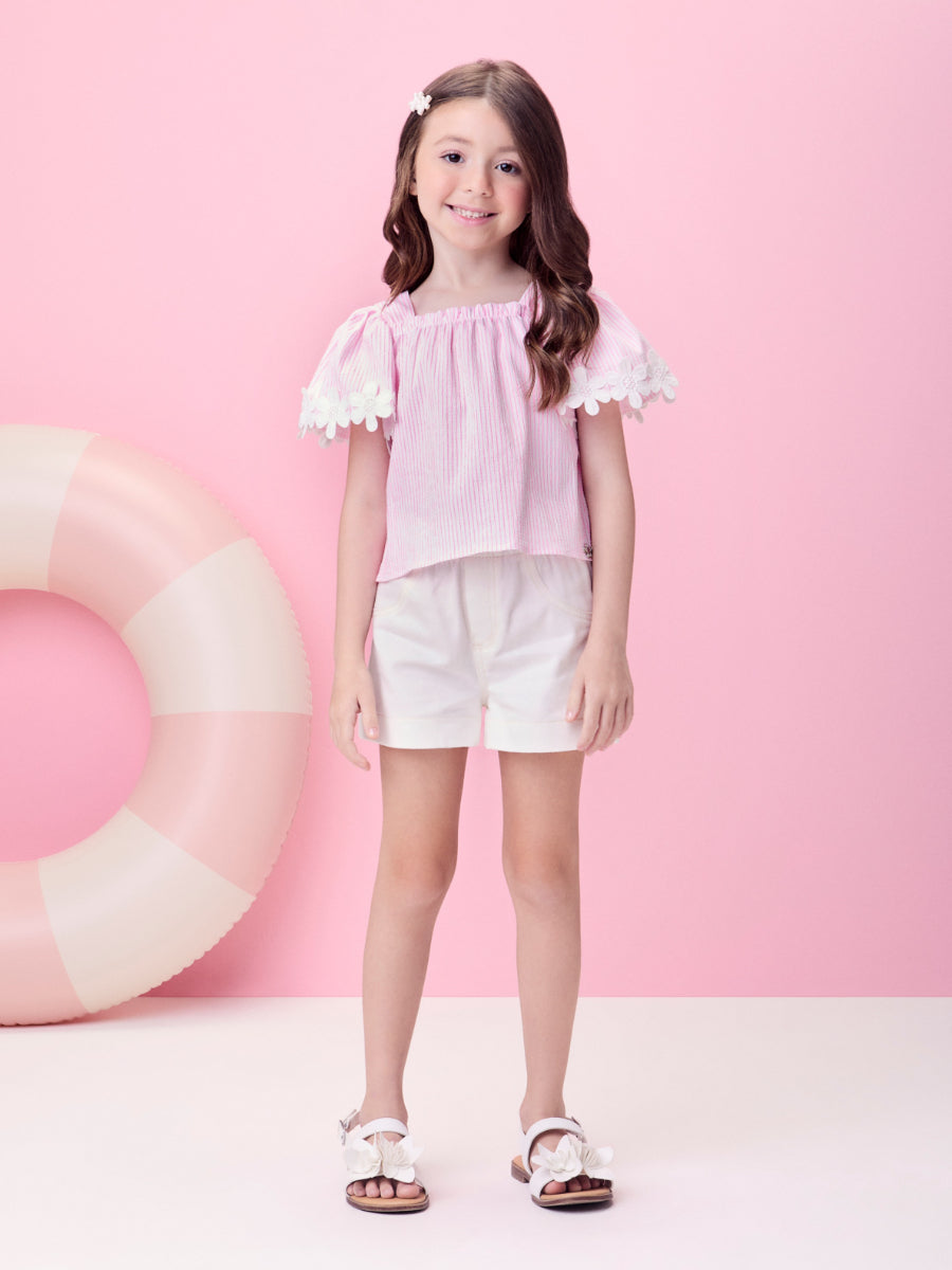 Pink Striped Set with Little Flowers