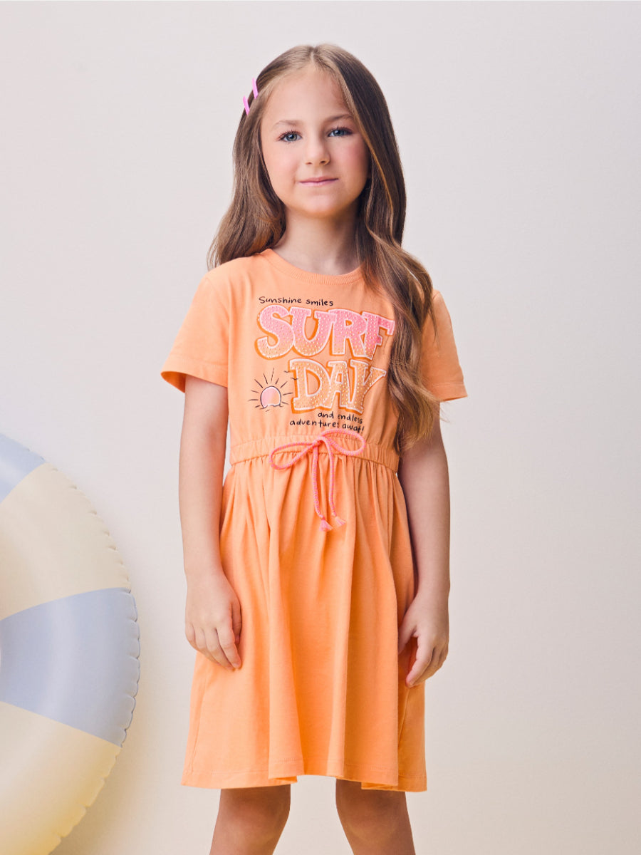 Orange Lace-up Surf Day Dress
