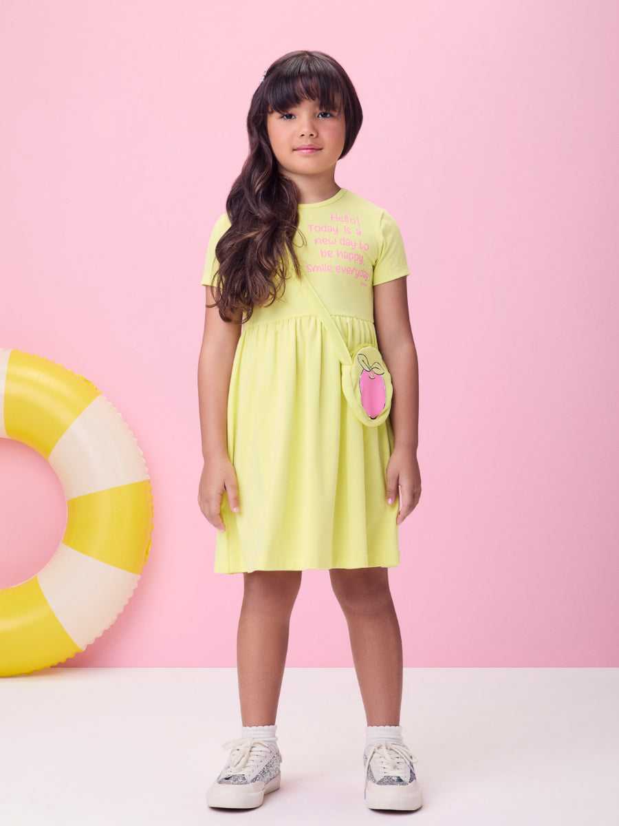 Yellow Dress with Apple Bag