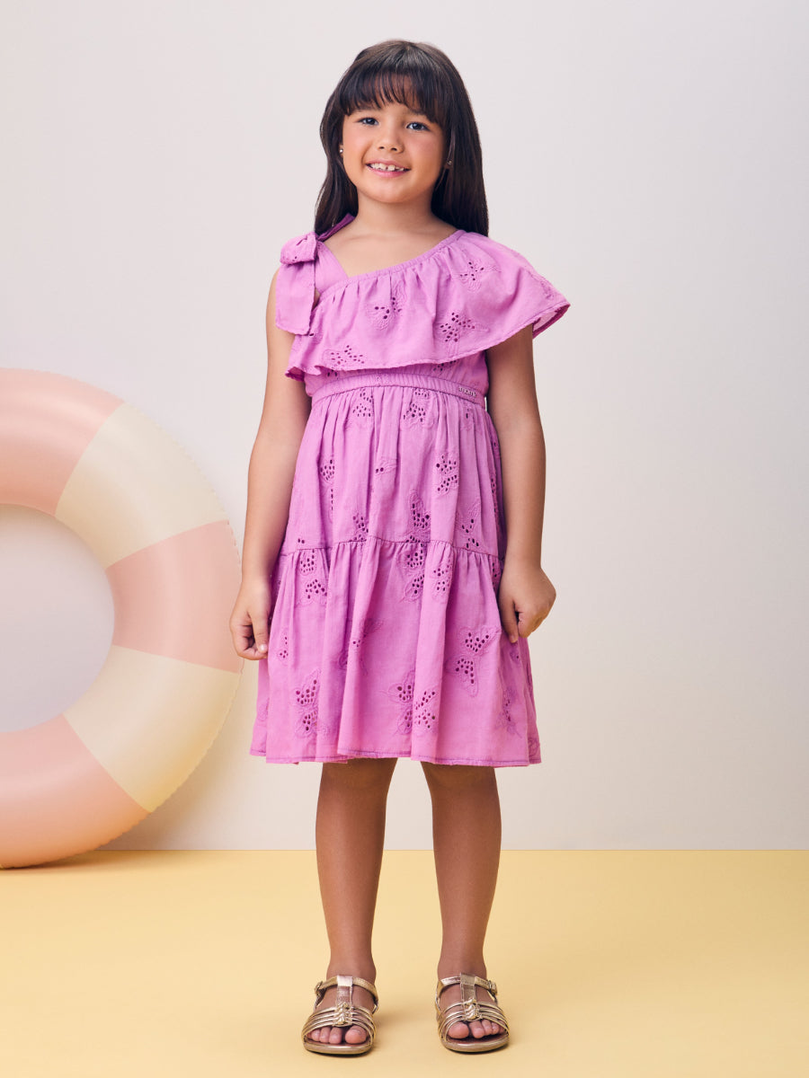 Purple Laise Dress with Ruffles
