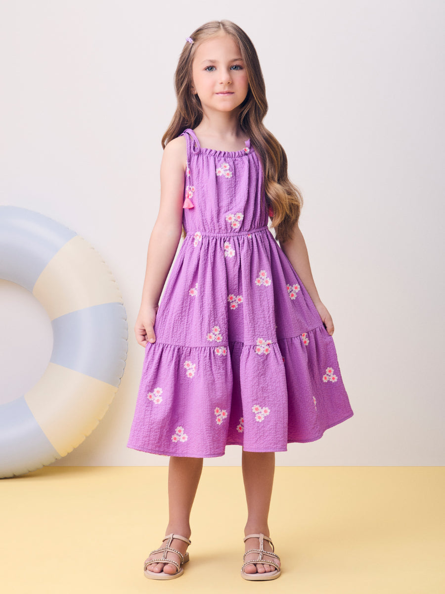 Purple Floral Ruched Dress
