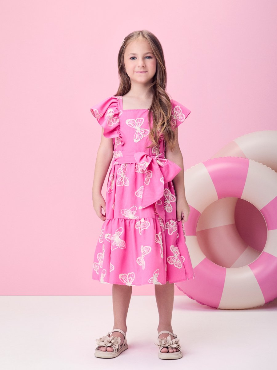 Pink Butterfly Tricoline Dress