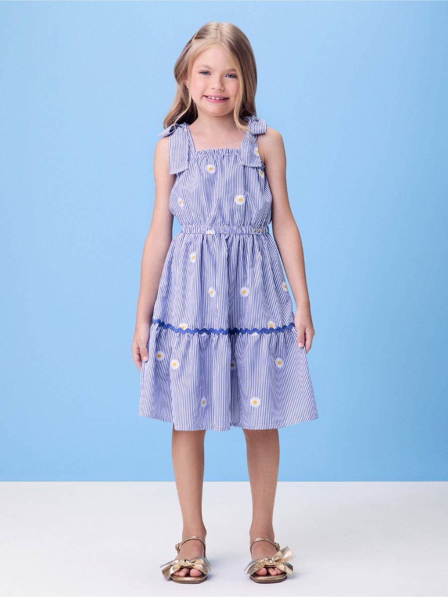 Blue Striped Dress with Daisies
