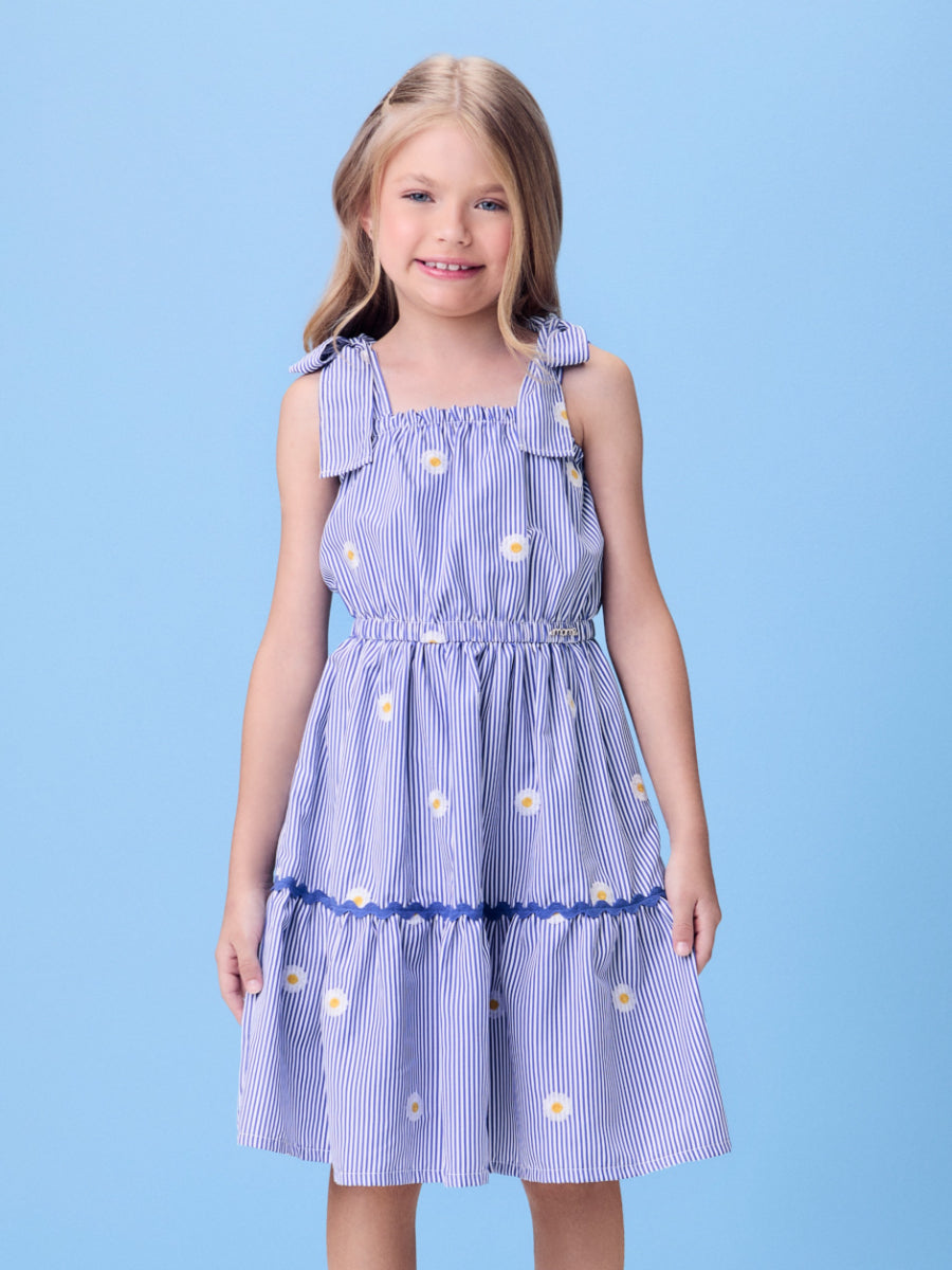 Blue Striped Dress with Daisies