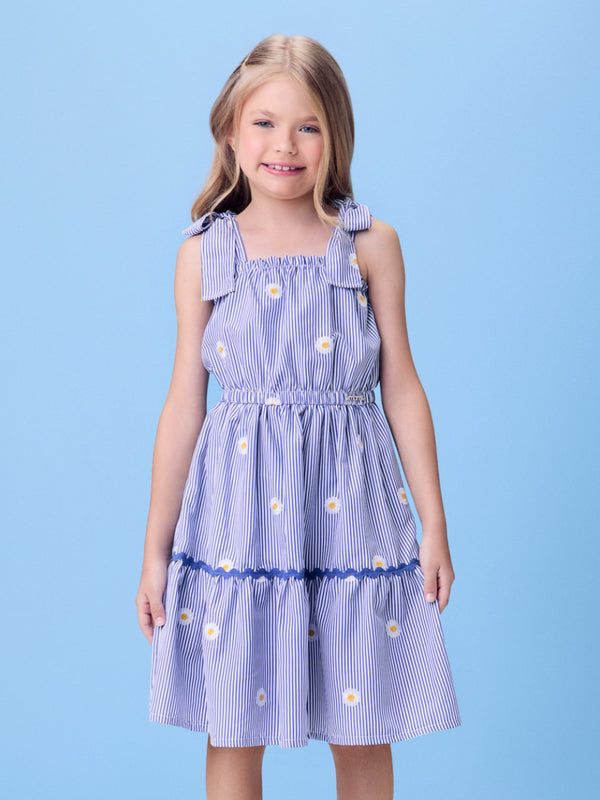 Blue Striped Dress with Daisies