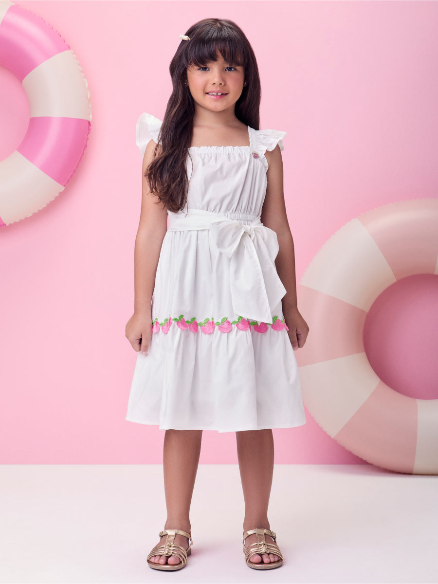 Off Tricoline Dress with Apples