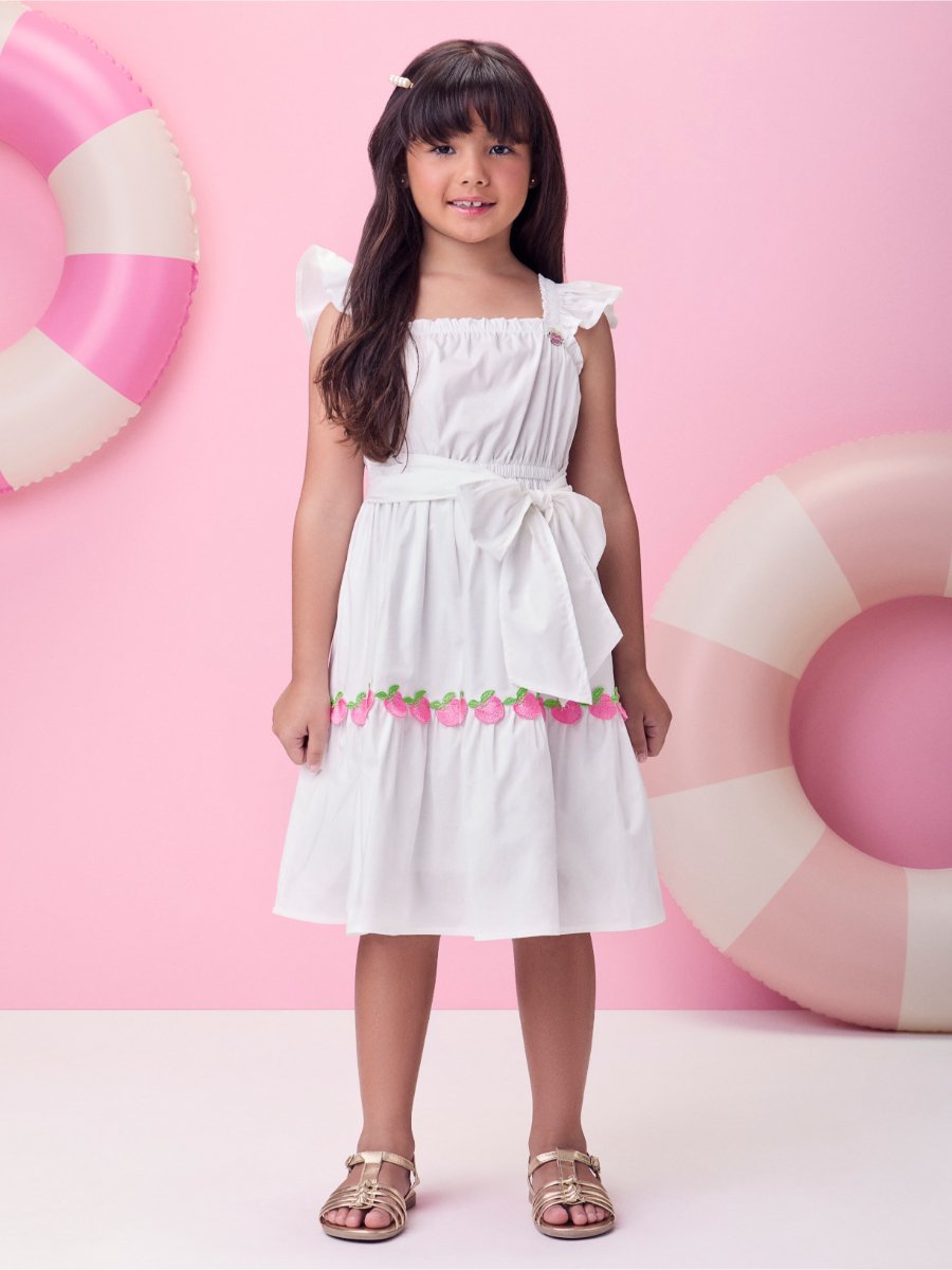 Off Tricoline Dress with Apples