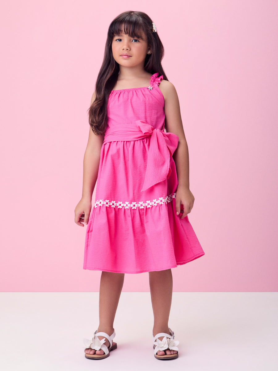 Pink Ruched Dress with Daisies