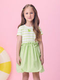 Green Apple Striped Balloon Dress