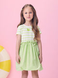 Green Apple Striped Balloon Dress