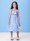 Blue Tricoline Dress with Daisies