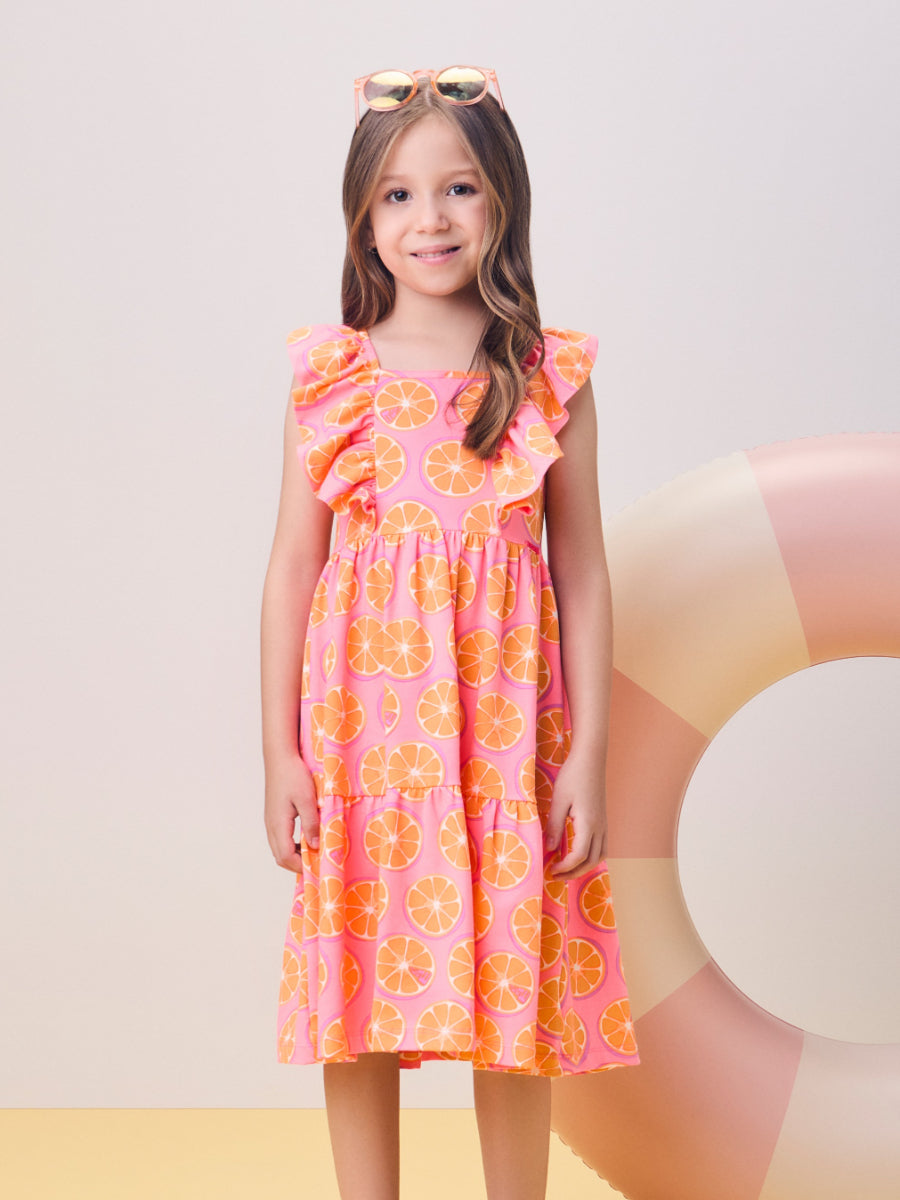 Fruit Print Dress with Ruffles