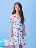 Blue Striped Dress with Cherries