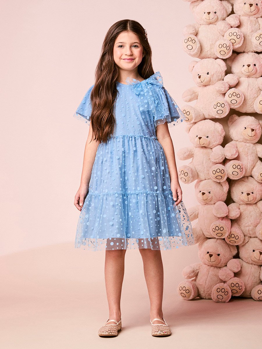 Girls Polka Dot Tulle Dress with Bow
