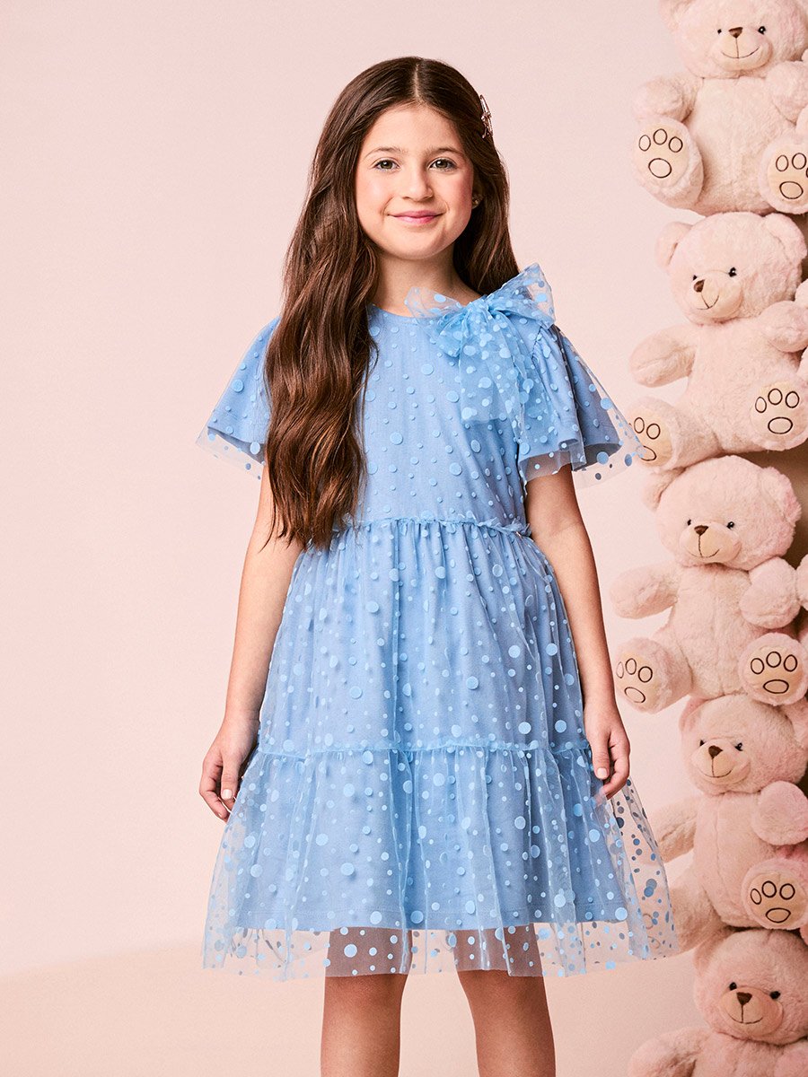 Girls Polka Dot Tulle Dress with Bow