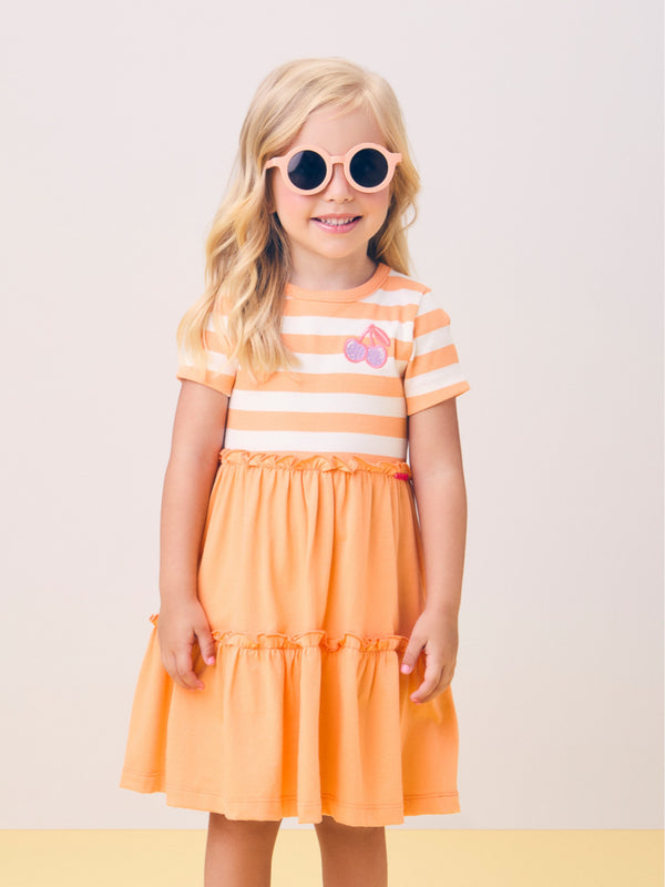 Orange Striped Dress with Cherry Patch