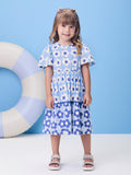 Blue Swirl Dress with Flowers