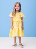 Yellow Tricoline Dress with Ruffles