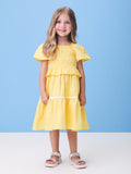 Yellow Tricoline Dress with Ruffles