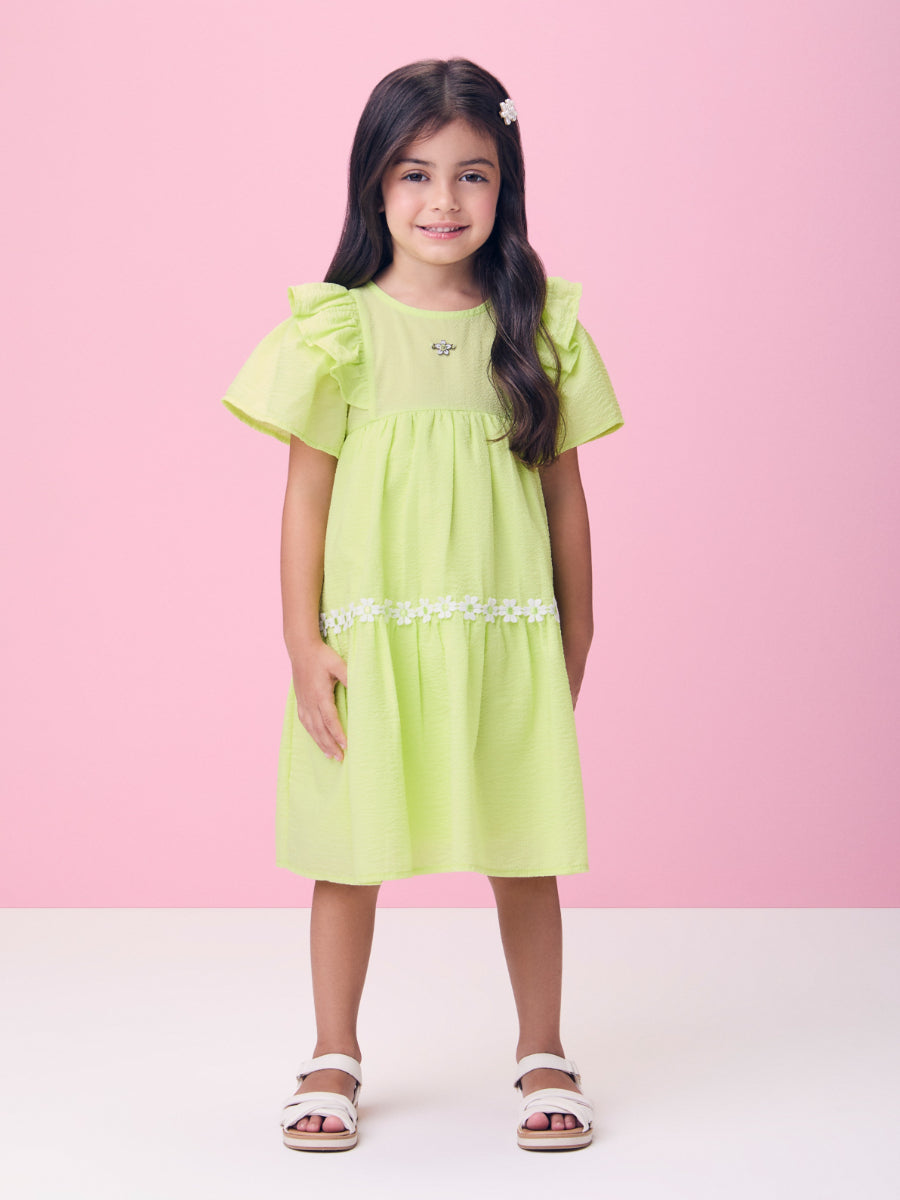 Green Ruched Dress with Little Flowers