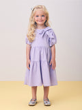 Lilac Ruched Dress with Balloon Sleeves