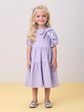Lilac Ruched Dress with Balloon Sleeves
